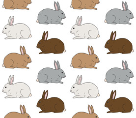 Vector seamless pattern of different color hand drawn doodle sketch bunny rabbit isolated on white background