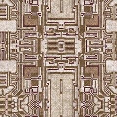 Sepia brown geometric canvas effect seamless texture. Material geo organic pattern. Worn vintage decorative design. 