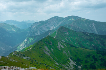 Fototapeta premium Beautiful view of the Tatra Mountains landscape. View of the mountains from the top. High mountain landscape.