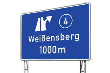 Autobahntafel, Ausfahrt Weißensberg, Nr. 4, Autobahn 96, (Nachbildung)