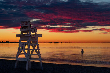 lifeguard tower at sunrise