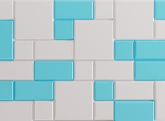 Various 3d tiles laid out on the wall. The concept of modern wall decoration, laying diagonal tiles on the wall. 3D render, 3D illustration.