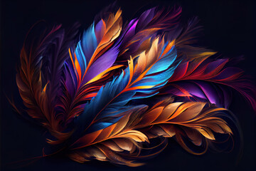 colorful feather on black