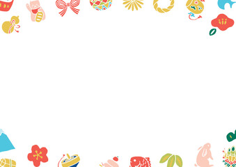 かわいい手描きの縁起小物和柄背景01