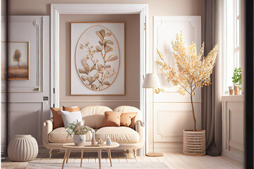 beautiful luxury beige interior with spring time flower decoration