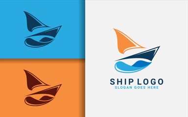 Ship Logo Design with Simple Minimalist Style Concept. Flat Vector Logo Illustration.