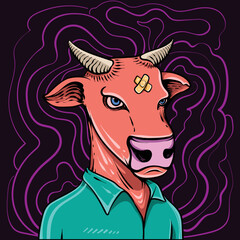 hand drawn nft style cow illustration