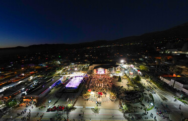 Yucaipa, California, as Seen from a Drone UAV Aerial View as the Town Celebrates Winterfest Winter looking at the Performing Arts Center and the Ice Rink with Large Crowds of People