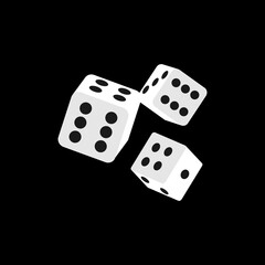 Realistic white dice isolated 3d objects. Gambling games, casino, craps, tabletop or board games. Vector illustration.
