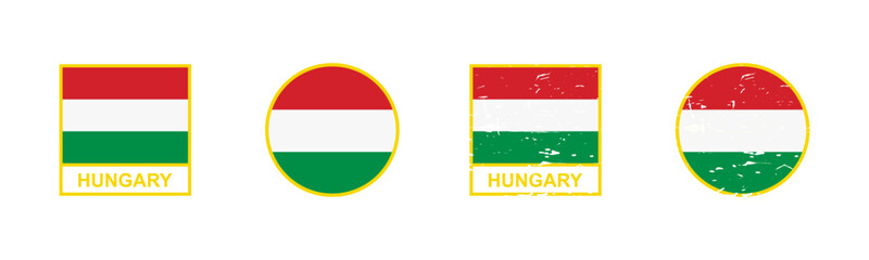 Set of flag of Hungary in square and round shape isolated on white background. vector illustration