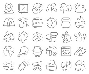 Hiking line icons collection. Thin outline icons pack. Vector illustration eps10