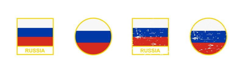 Set of flag of Russia in square and round shape isolated on white background. vector illustration
