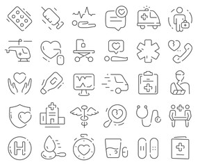 Ambulance line icons collection. Thin outline icons pack. Vector illustration eps10