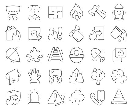 Fire department line icons collection. Thin outline icons pack. Vector illustration eps10