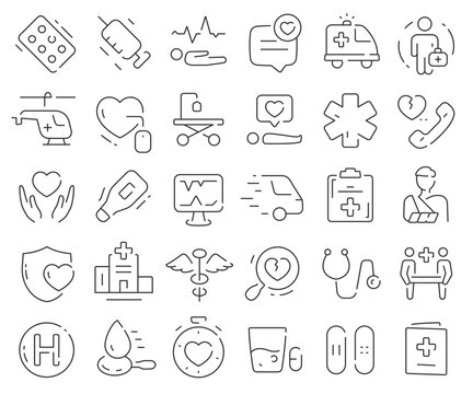 Ambulance line icons collection. Thin outline icons pack. Vector illustration eps10