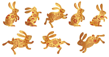 Obraz premium Cute bunny silhouettes set. Rabbit icon. Zodiac animals
