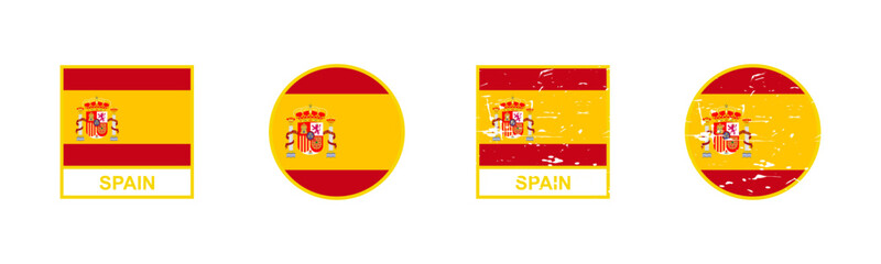 Obraz premium Set of flag of Spain in square and round shape isolated on white background. vector illustration