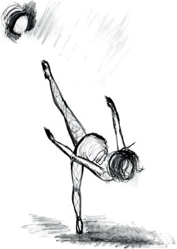 Sketch of dancing woman. Dancing ballerina. Beautiful elegant sketch