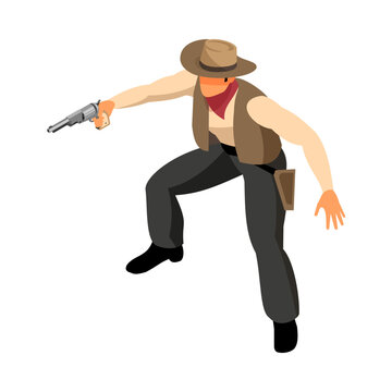 Cowboy Shooting Isometric Composition