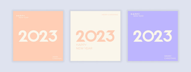 Happy New year 2023 minimalistic poster. Cute trendy color. Vector illustration concept