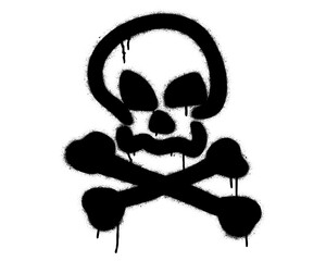 Isolated spray graffiti death warning sign SKULL AND CROSSBONES over white.