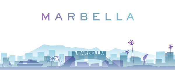 Marbella Transparent Layers Gradient Landmarks Skyline - obrazy, fototapety, plakaty