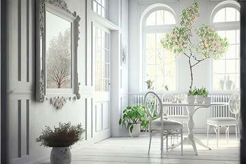 beautiful luxury white interior with spring time flower decoration