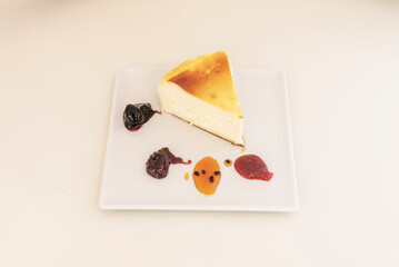 Spongy cheesecake with all kinds of jams to choose from
