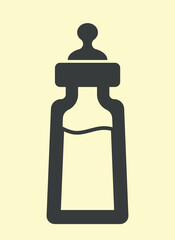 Baby bottle with milk icon. Protein food for babies, symbol of childhood. Aesthetics and elegance, minimalistic silhouette. Poster or banner, creativity and art. Cartoon flat vector illustration