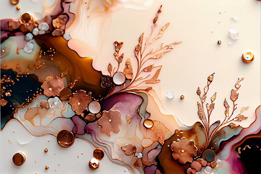 Alcohol Ink Rose Gold Crystal Flower