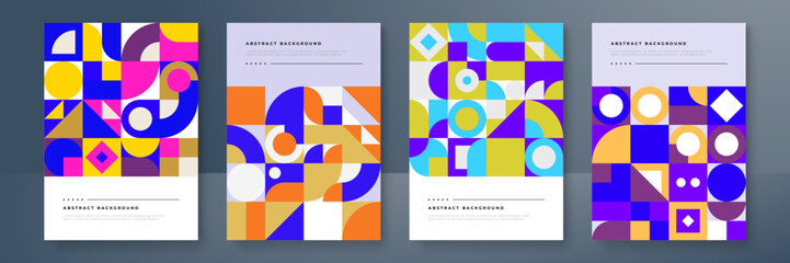 Obraz na płótnie Canvas Modern abstract covers set with mosaic minimal covers design. Colorful geometric background, vector illustration.