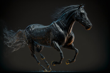 Fototapeta na wymiar illustration of a black cybermatic iron horse 