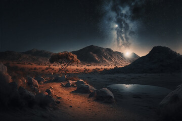 illustration of beautiful nature landscape in starry night