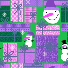 Festive gifts box seamless cartoon doodle pattern for Christmas and birthday and wrapping paper and fabrics and print