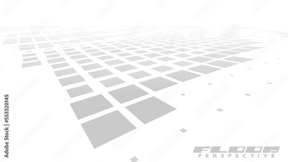 Fototapete Floor perspective with light gray grid. Minimal vector graphics