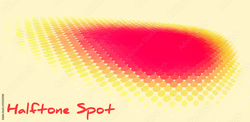 Poster perspective red spot with halftone effect on yellow background
