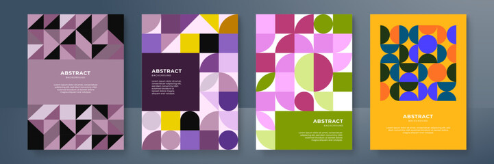 Modern abstract covers set with mosaic minimal covers design. Colorful geometric background, vector illustration.