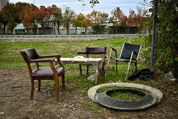 table and chairs in grass