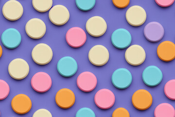 Abstract colorful seamless pattern background, a lot of round object on purple background