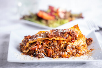 lasagna on a white plate
