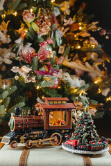 Christmas toys for the Christmas tree and under the tree. Christmas mood.