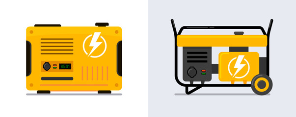 Portable electric power generator. Electric charger diesel portable flat generator icon - obrazy, fototapety, plakaty