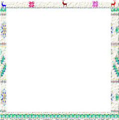 Christmas frame with elements of deer, snowflakes and colorful collage.