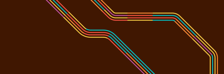 Futuristic 1970's background design in abstract retro style with colorful lines. Vector illustration.