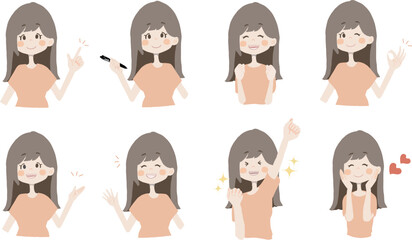 【おすすめ、ペン持ち、ガッツ、OK、どうぞ、手振る、美味しい】表情とポーズのバリエーションセット