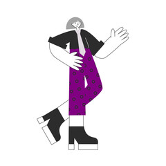 Asexual person standing. Ace queer character with flag, symbols and purple grey colors. LGBTQA pride. International asexuality day. Awareness and visibility week.