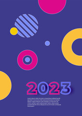 Happy New 2023 Year posters set. Typography geometric logo 2023 for branding, banner, cover, invitation card.