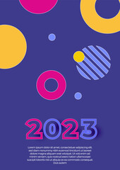 Happy New 2023 Year posters set. Typography geometric logo 2023 for branding, banner, cover, invitation card.