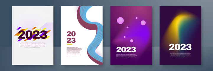 Happy New 2023 Year poster. Typography geometric logo 2023 for branding, banner, cover, invitation card.