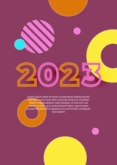 Happy New 2023 Year poster. Typography geometric logo 2023 for branding, banner, cover, invitation card.
